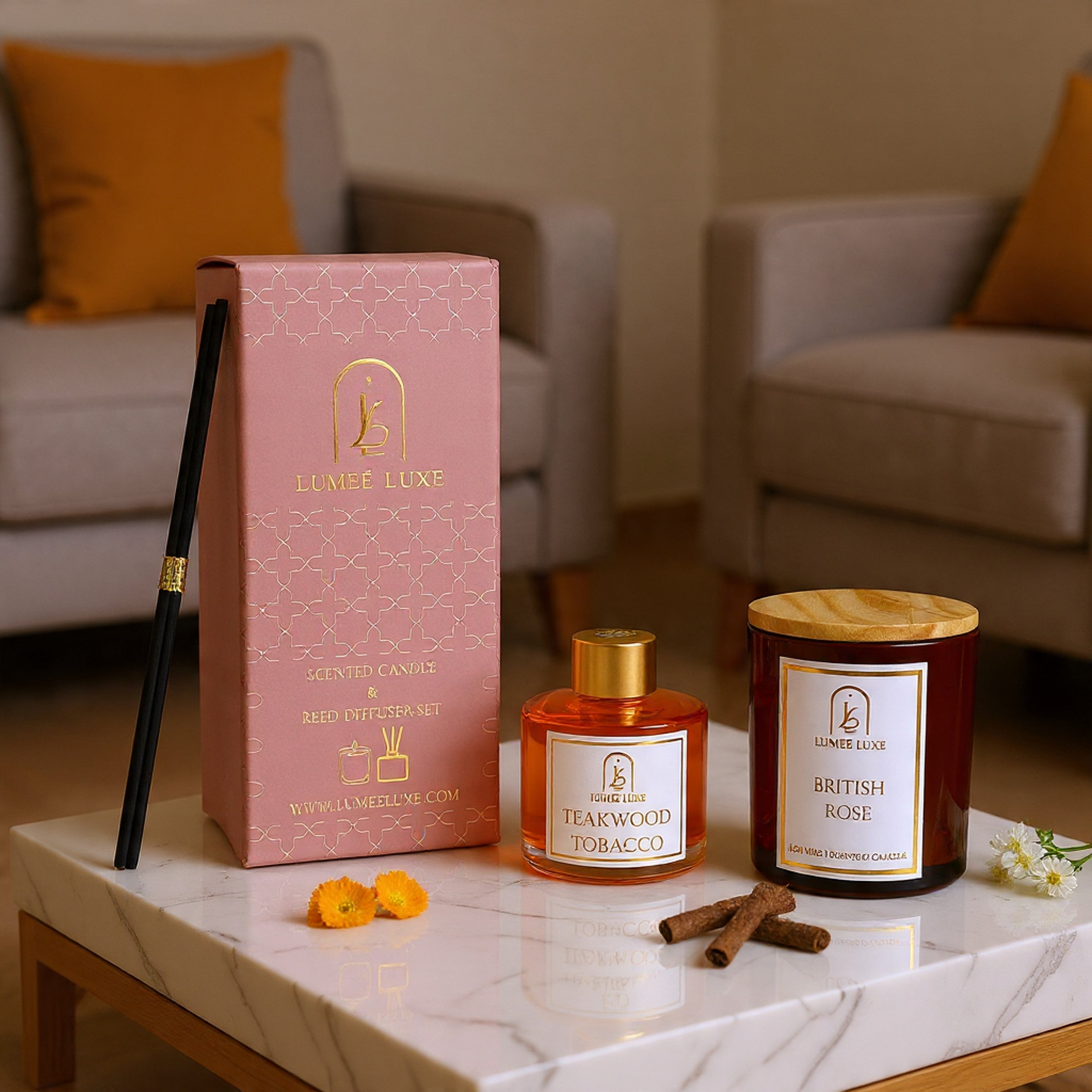 Lumeé Luxe Signature - Gift Set of 2 - Jasmine Marigold & Teakwood Tobacco