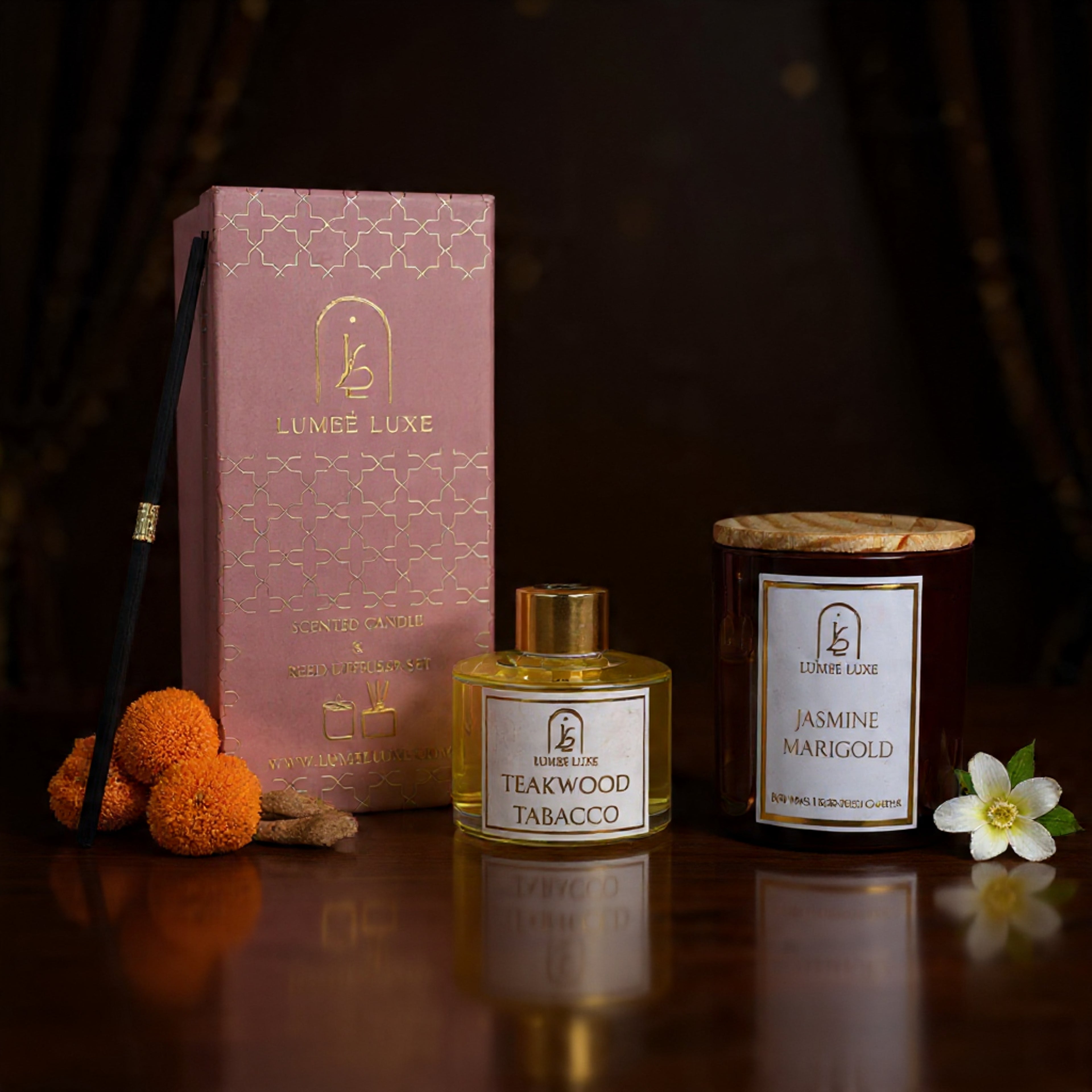 Lumeé Luxe Signature - Gift Set of 2 - Jasmine Marigold & Teakwood Tobacco
